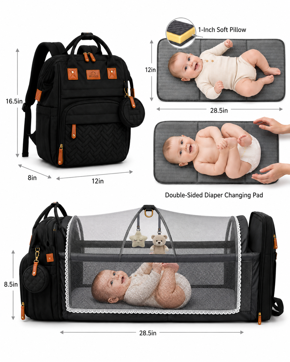 Baby Diaper Backpack with Foldable Cot