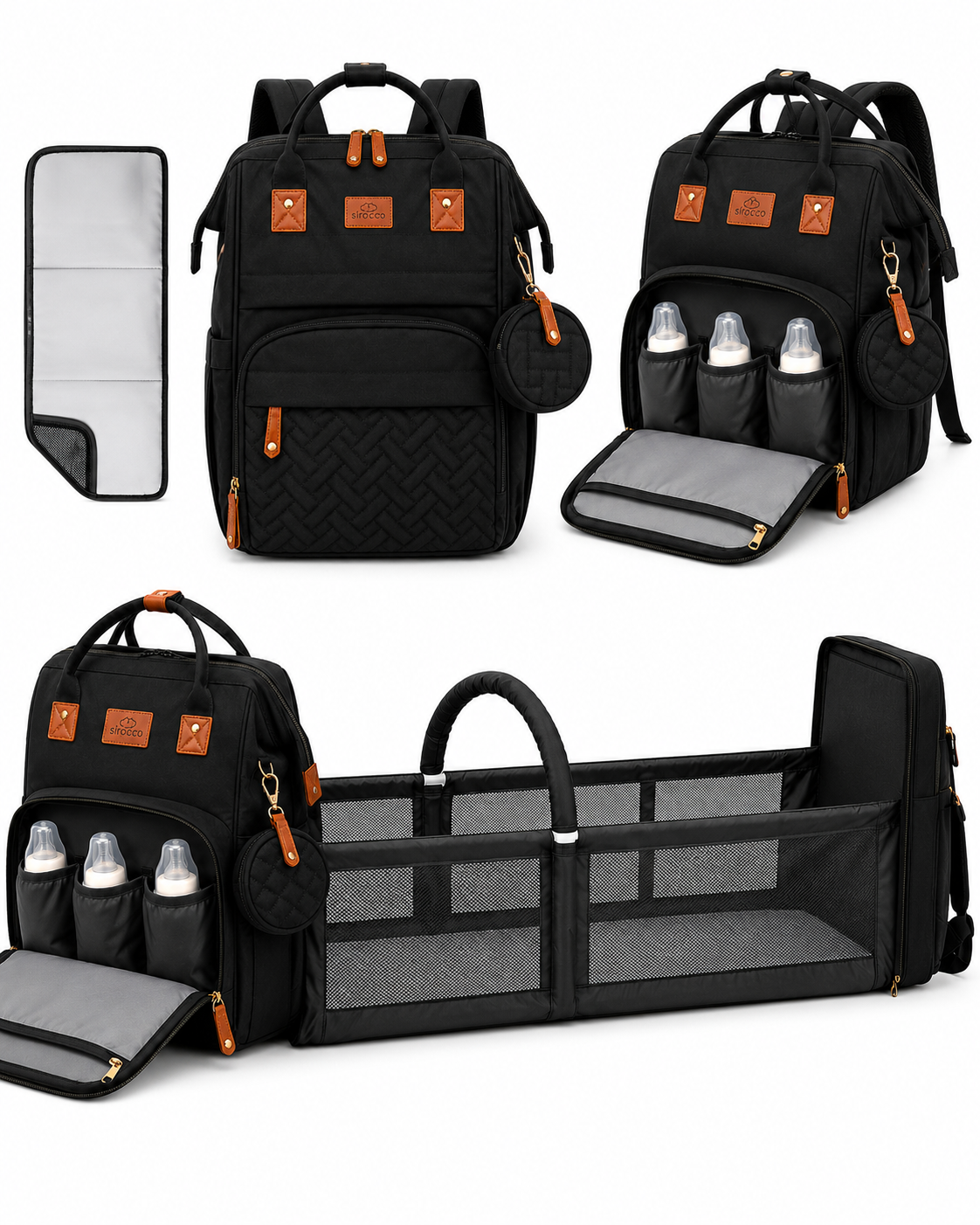 Baby Diaper Backpack with Foldable Cot