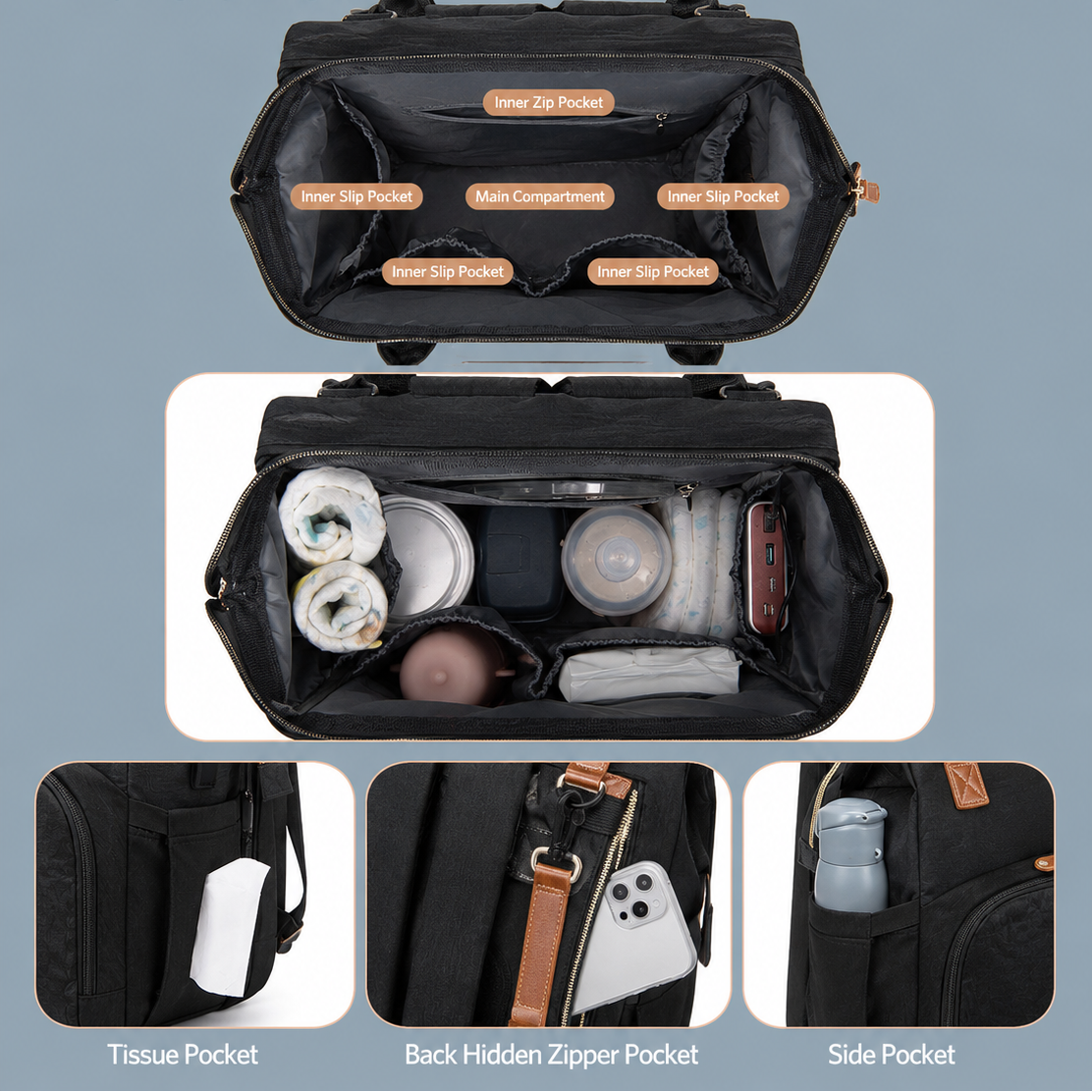 Baby Diaper Backpack with Foldable Cot