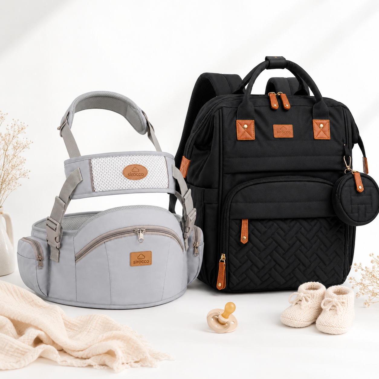 Mom-On-the-Go Bundle | Diaper Bag + Hip Seat Carrier
