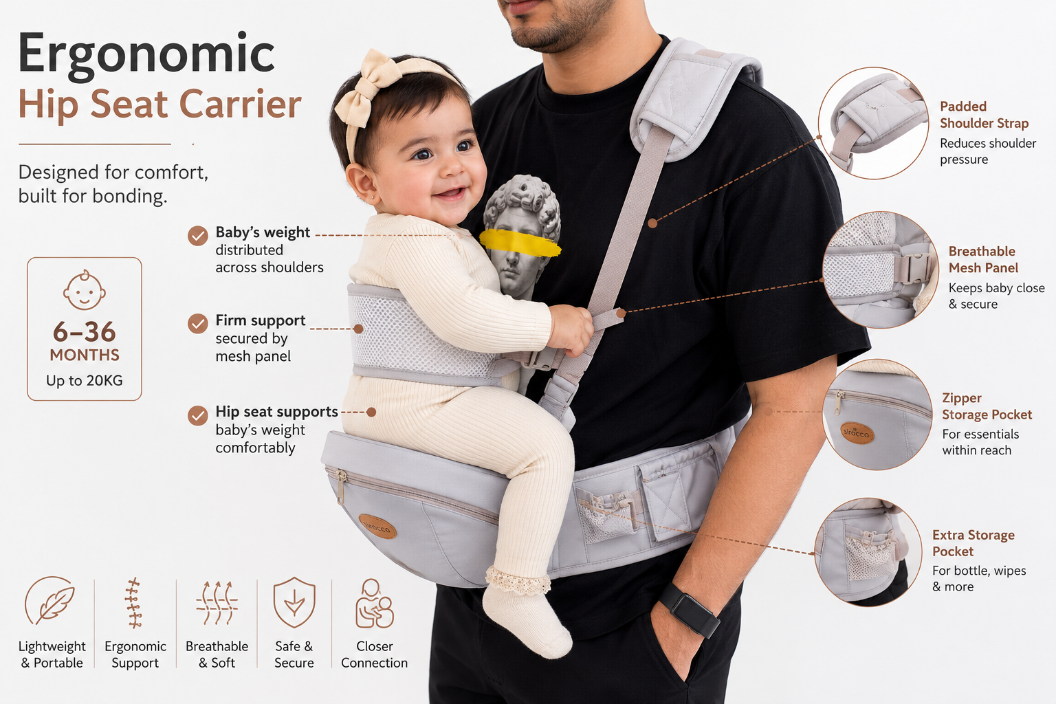 Sirocco Mom 2-Way Hip Seat Carrier