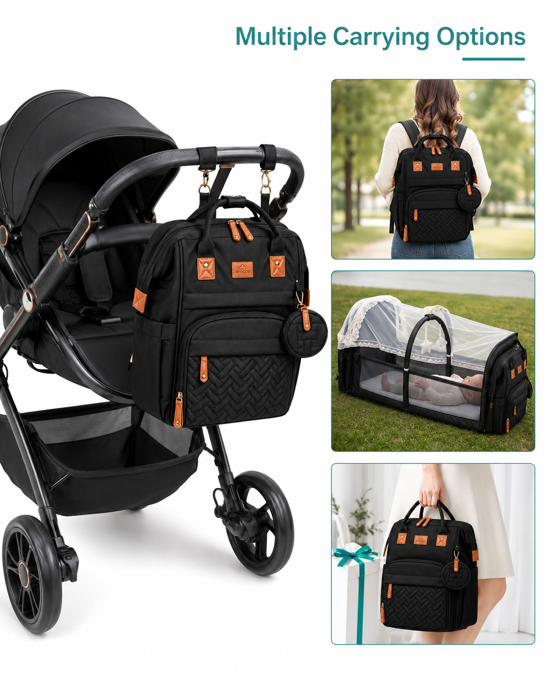 Baby Diaper Backpack with Foldable Cot